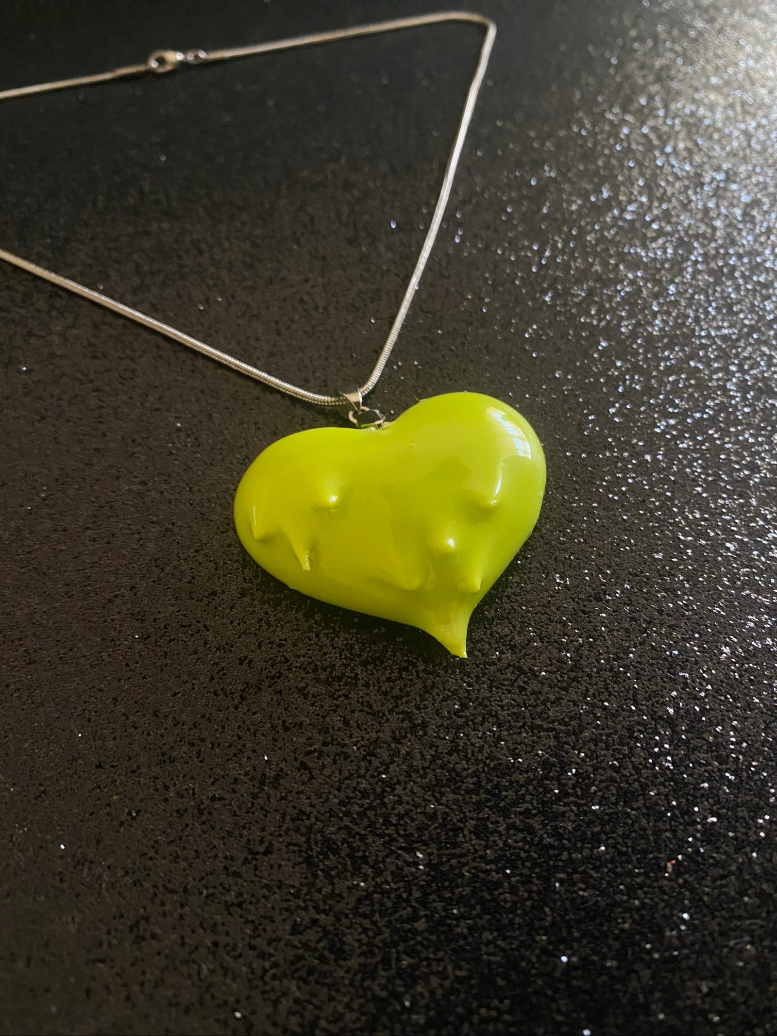 3D Neon Green Heart Pendant - Y2K / Alternative Style - Stainless Steel Chain – photo 3